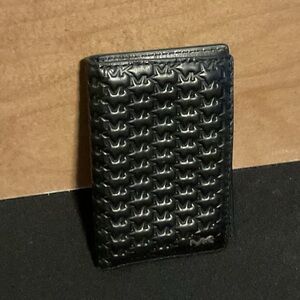Michael Kors Black Embossed MK Leather Card & Key Holder
